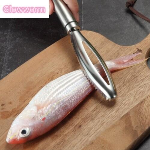Glowworm 304 Stainless Steel Fish Scaler Remover Manual Scraping Fish Scales Fish Knife Kitchen Accessories Seafood Tools