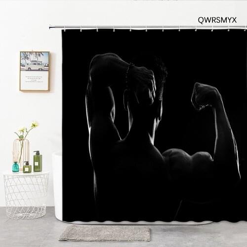 Fitness Muscle Man Shower Curtains Fabric Bathroom Curtain Bathtub Screen For Bath Home Decor Background Wall Bathroom Product