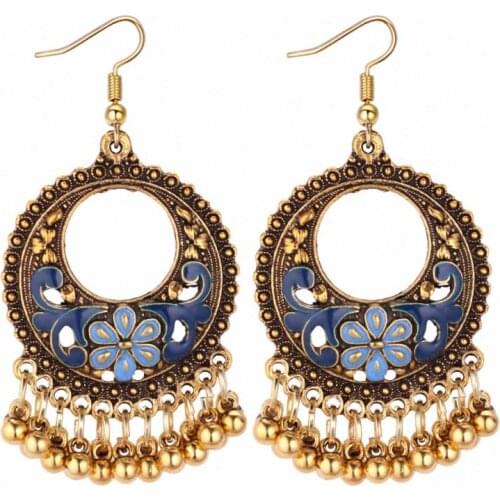 TONGKWOK Bohemia Exaggeration Dangle Earrings For Women Silk Thread Tassel Metal Long Chandelier Earrings #131292