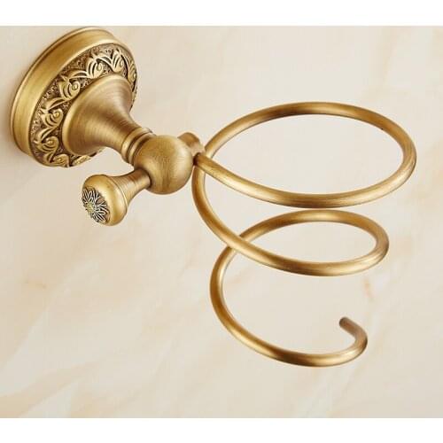 Bathroom Shelves Hair Dryer Holder Rack Antique Brass Hair Drier Storage Spring Hair Blower Shelf Wall Mounted ZD933