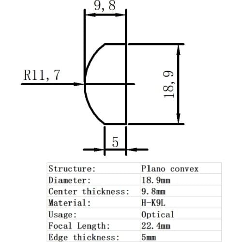 Plano Convex Lens Diameter 18.9mm Focal Length 22.4mm H-K9L Glass Lens Optical Glass Optical Lens