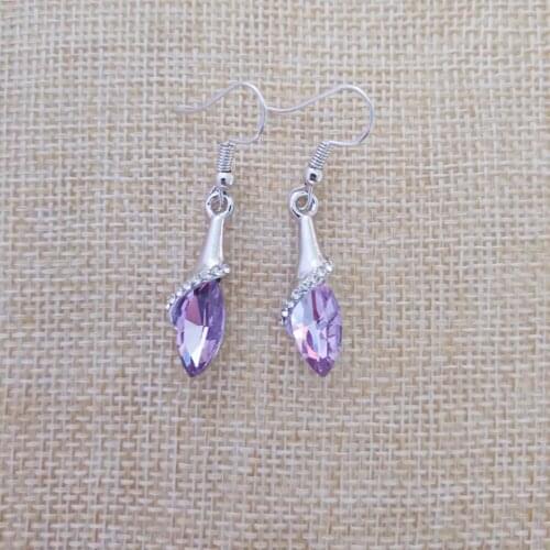 High-end jewelry 925 sterling silver ladies ear hooks, single-minded silver light purple crystal earrings E0207