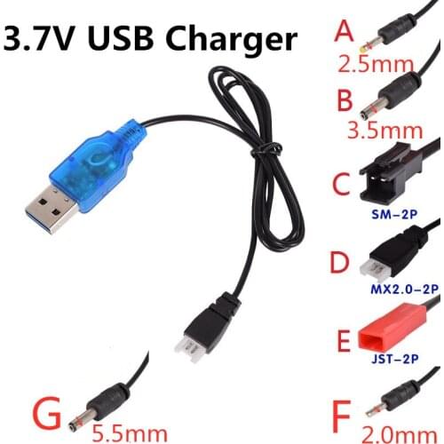 3.7V Battery USB Charger SM JST 2P MX2.0-2P X5 3.5MM 2.5MM For RC Helicopter Quadcopter Toys Car Model Truck Spare Parts