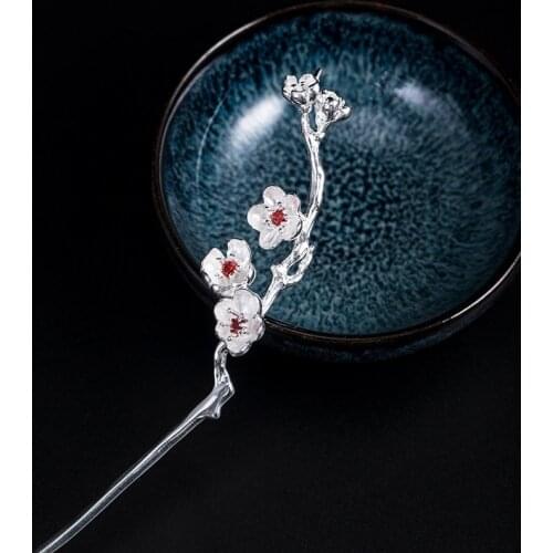 Plum Blossom 925 Sterling Silver Hair Stick Hanfu Accesories For Women Jewelry Ancient Chinese Court Vintage Flower Hairpins