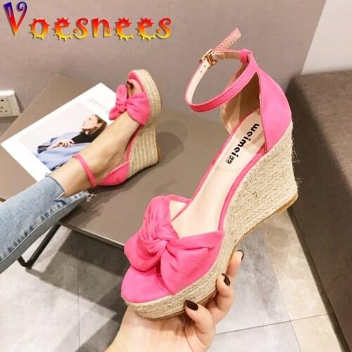 Voesnees Wedge Womens Sandals Thick Bottom 2021 Summer New Butterfly-knot All-match Waterproof Platform High-Heeled Shoes Women