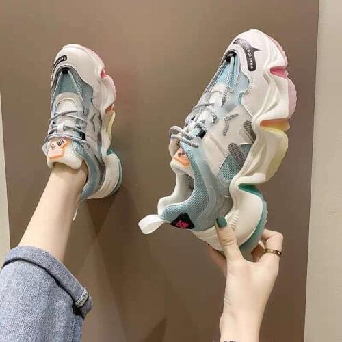 2020 Designers Women Chunky Sneakers Ulzzang Fashion Platform Casual Shoes Woman Tennis Female Sports Mesh Vulcanized Shoes 6cm