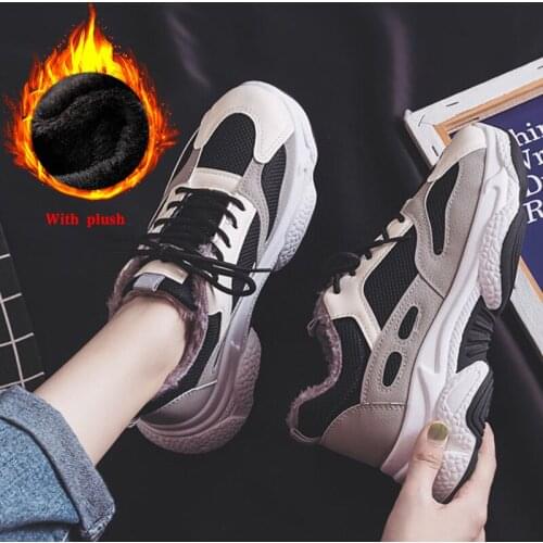 Womens Vulcanized Shoes Warm Plush Platform Non-Slip Lace-up Ladies Sneaker Female Comfortable Winter Outdoor Shoes Fashion New