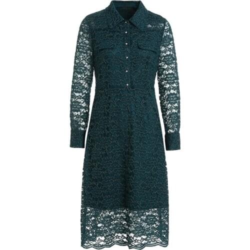 Gowani elegant green long sleeve fitted lurex lace dress