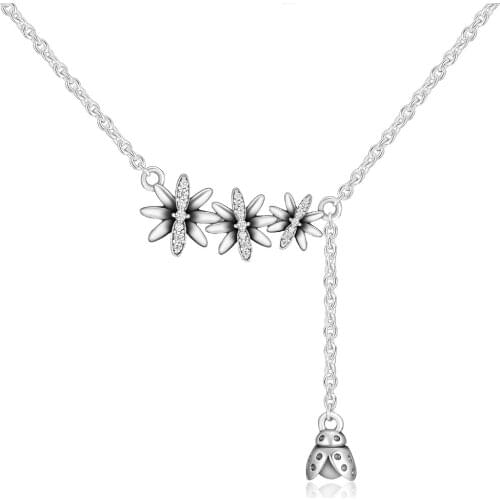 CKK Original 925 Sterling Silver Spritime Ladybird Crystal Pendant Necklaces For Women Girls S925 Elegant Jewelry With Chain