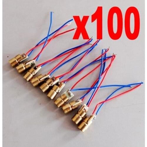 100pcs/lot 650nm 6mm 5V 5mW Laser Dot Diode Module Copper Head Red
