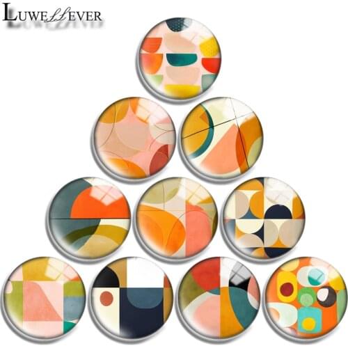 12mm 14mm 16mm 20mm 25mm 30mm 711 Geometric Orange Mix Round Glass Cabochon Jewelry Finding 18mm Snap Button Charm Bracelet