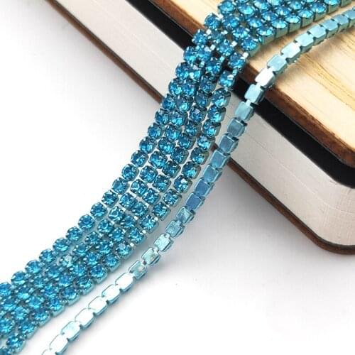 2mm 5 Yards/Bag Colorful Glass Crystal Lake Blue Rhinestones Cup Chain DIY Nail Art Wedding Jewelry Craft Accessories