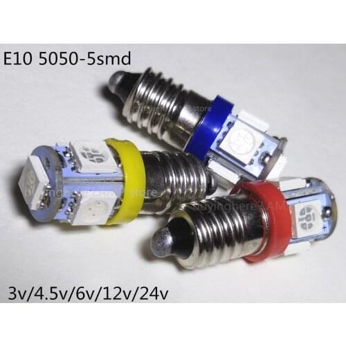5PCS 6v E10 Instrument bulb 3v display width bulb reading light E10 24V License Plate 4.5V E10 5050 warning bulb Signal light