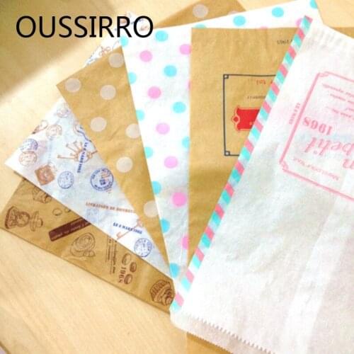 5PCS/Lot Retro Pattern Greaseproof Paper Bags For Cake Bread Biscuits Snack Baking Food Packaging Bags Wedding Candy Gift Bags