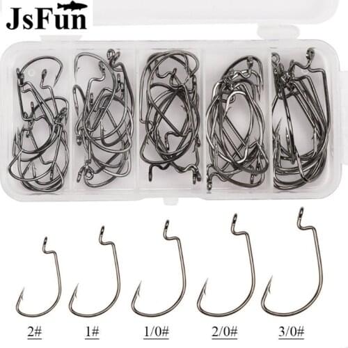 50PCS/SET High Carbon Steel Crank Hooks S 5 sizes 2#1#1/0#2/0#3/0# Barbed Hook for Soft Lure Jig Fish Hooks with Box DG06
