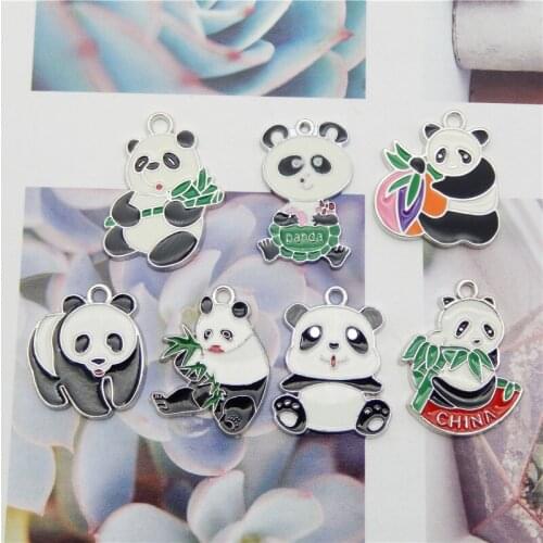 7pcs Kawaii Animals Charms panda pendant Bamboo Necklace Bracelet Dangle Drop Earring pendant Jewelry Finding Accessories DIY