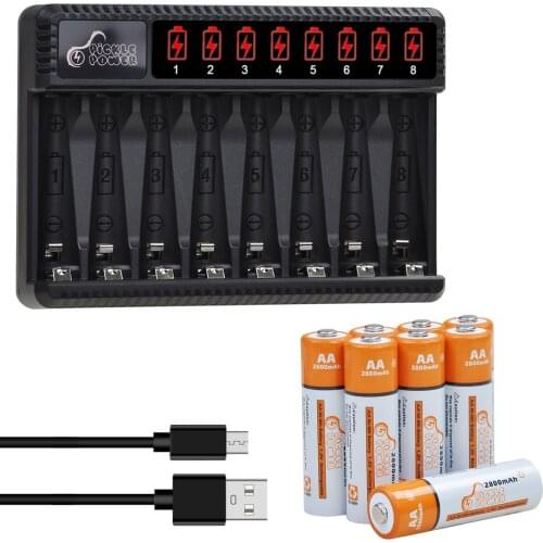 8Pcs AA Rechargeable Battery +8 Slots Charger for Calculator, MP3 Player, electric toys ect