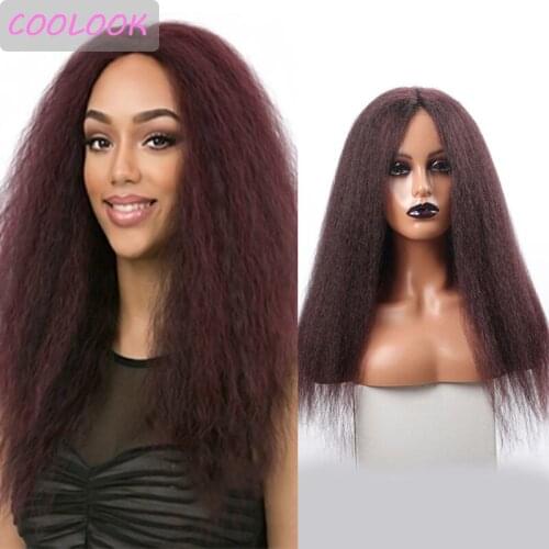 99j Red Kinky Straight Wigs for Women Yaki Straight Part Lace Wig 24 Inch Long Blonde Brown Synthetic Lace Wig Cosplay Fake Hair