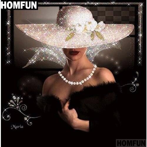 HOMFUN Full Square/Round Drill 5D DIY Diamond Painting "Hat beauty" 3D Embroidery Cross Stitch 5D Decor Gift A00571