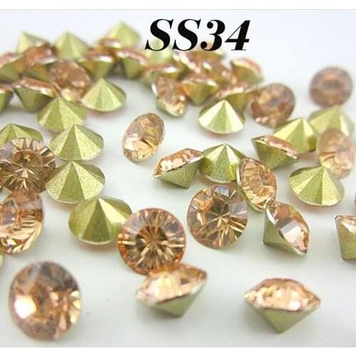 Free shipping fashion 72pcs/bag 7mm SS34 Champagne color shiny Resin rhinestones Pointback for DIY decoration