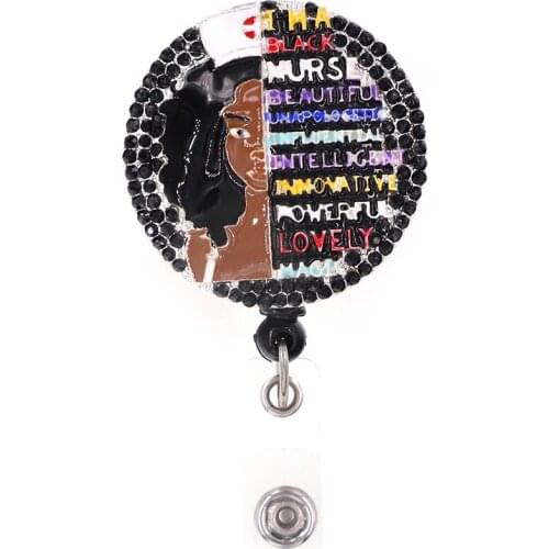 Free shipping Rhinestone ID Retractable badge with clip holder
