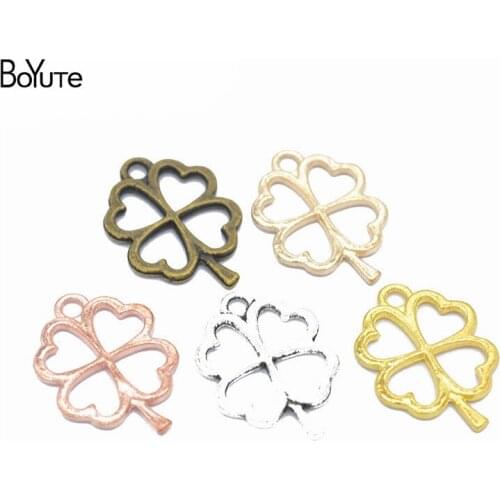 BoYuTe (100 Pieces/Lot) 24*17MM 6 Colors Zinc Alloy Clover Lucky Flower Charms Pendants Diy Jewelry Findings Accessories