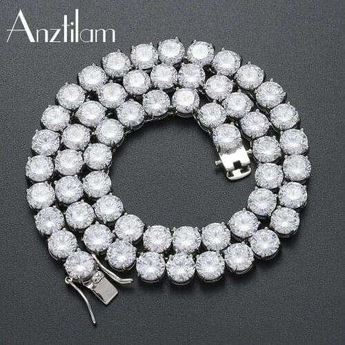 8mm Hip Hop Copper Tennis Chain Iced Out Necklace Bling Cubic Zircon Long Link Chain Choker for Men Women Rapper Jewelry