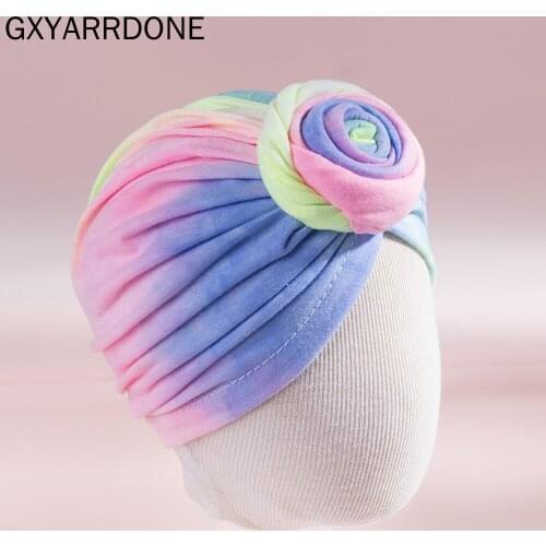 2021 Baby Gradient Hedging Cap Newborn Curly Tie Dye Turban Indian Hat Baby Girls Headwrap Infant Chapeau Kids Donut Beanie