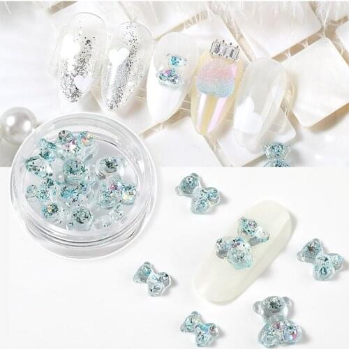 G99E 6pcs 3D Cute Bear Resin Nail Art Decorations in 3 Sizes for Nails Ornaments Manicure Tips Decor DIY Accessories