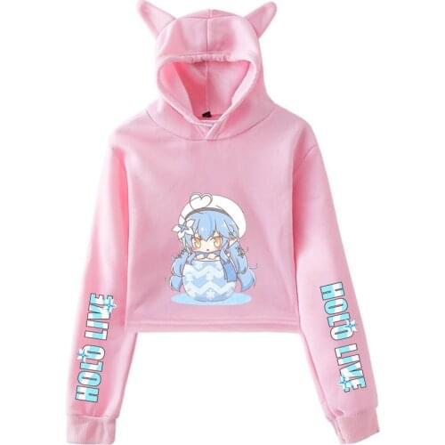 HOLOLIVE VTuber Yukihana Lamy Sweatshirts Women Cat Cropped Hoodie Girl Hooded Crop Tops Sexy Kawaii Anime Clothes