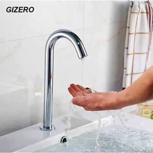 Automatic Sensor Faucet Electric or Battery Powered Bathroom Basin Toilet Infrared Water Tap Deck Mounted Sink Faucet ZR1017