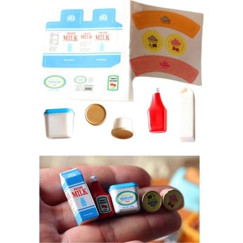 1:12 Scale Dollhouse Miniature Tomato Sauce, Milk, Yogurt with 2 Pieces