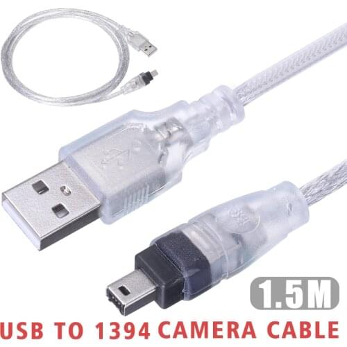 MAYITR 1pc 1.5M/5FT USB2.0 Male to 4 Pin I-EEE 1394 Male Connector Cable Lead Converter For Computer Camera Camcorder