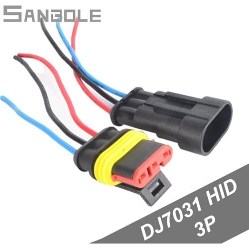Copper 3P Car Connector Vehicle Plug Socket DJ7031 HID Waterproof Connector For Automobile Strip Line Set Nylon (10PCS)