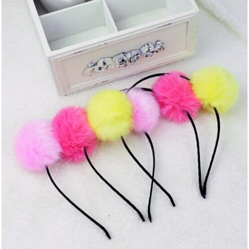 Sweet Baby Girls Beautiful Hairband Headpieces Cute Ears Plush Ball Big Hair Head Hoop Hair Accessories Tiara for Children