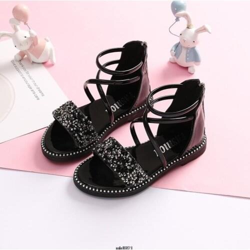 Girls Fashion summer High-top sandals Roman Sandals Girls classic rhinestone princess shoes Childrens flat sandals 27-37