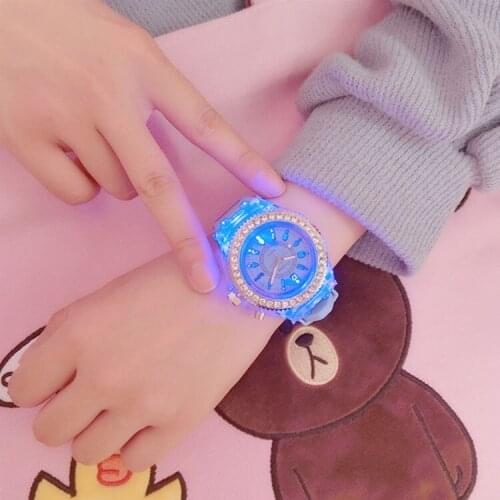 Korean-Style Fashion Silicone Colorful Luminous Jelly Watch Geneva Luminous Crystal Led nan nv Couples Watch