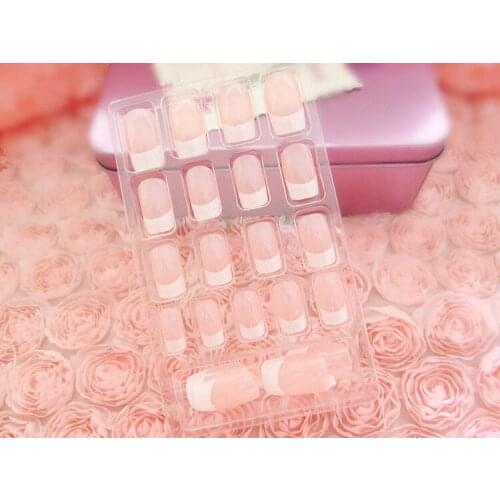 24Pcs Natural French long False Nails Acrylic Classical Full Artificial Nails for Home Office faux ongles(Contains no glue)