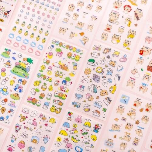 NEW 6PCS/Set DIY Cute Cartoon Animal Small Fresh Sticker Hand Account Decals Cute Cat pattern for Diary Mobile Phone Decoration