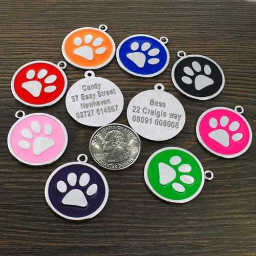 Wholesale Dog ID Tags Paw For Cat Dog Personalized Pet Puppy Cat Tag Custom Collar Necklace Pendant Accessories 8 Colors