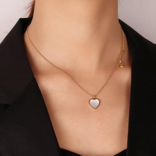 316L Stainless Steel Peach Heart Necklace Pearl Chain Simple Temperament Shell Cross Pendant Wedding Necklace No Fade