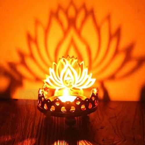 Indian Special Design Alloy Metal Hollow Carving Lotus/Maitreya Buddha Feature Life Butter Lamp Base for Temple Decorations
