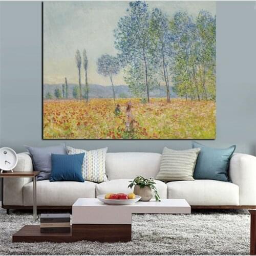 HD Print Claude Monet Poplars Poppy fields Impressionist Landscape Oil Painting on Canvas Poster Wall Picture for Living Room