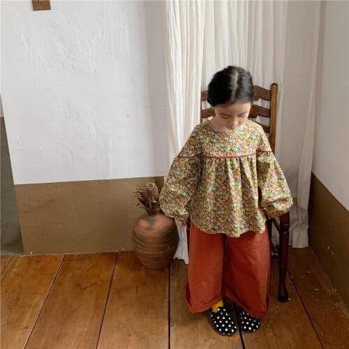 Girls' Fashion Printed Shirt 2021 Autumn New Childrens Cute O-Neck Casual Korean Long Sleeve Top Blouse Girl