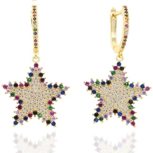 Dangle Star Earring Colorful Cz Star Charm Rainbow Color Sparking Bling Cz 2020 Christmas Gift Gorgeous Women Jewelry Gift