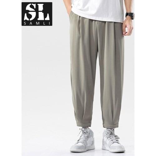 Sports Pants Mens Quick-drying Ice Silk Breathable Nine-point Summer Thin Running Fitness Loose Mesh Cotton Casual Trousers