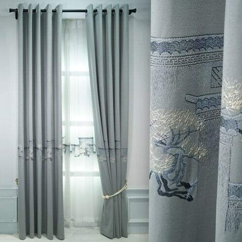 Light Luxury High-end Embroidered Atmospheric Curtains for New Chinese Style Living Room Bedroom Blackout Curtains Customization