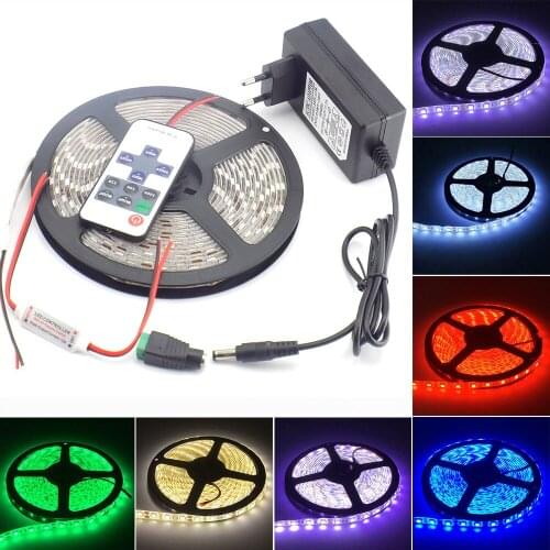 DC12V 5050 LED Strip Light Strips 5M ledstrip DC 12V 3A power adapter Set IR remote controller 60LED cold warm white Tape for TV