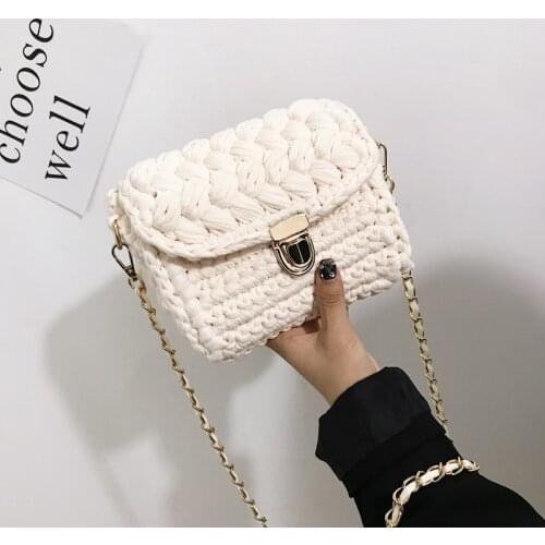 Womens 2021 Bag Cloth Crochet Woven Bag Hand Made Woven Chain Lock Womens Crossbody Single Small Ladies' Shoulder Bag New