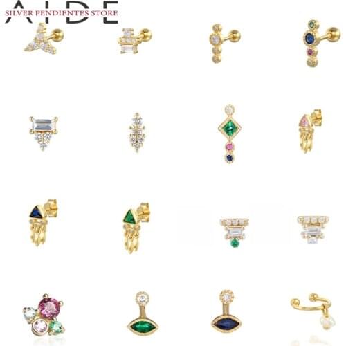 AIDE Pearl Diamond Triad Spiral Cartilage Stud Earrings For Women 925 Sterling Silver Devils Eye Triangle Tassel Gold Earrings